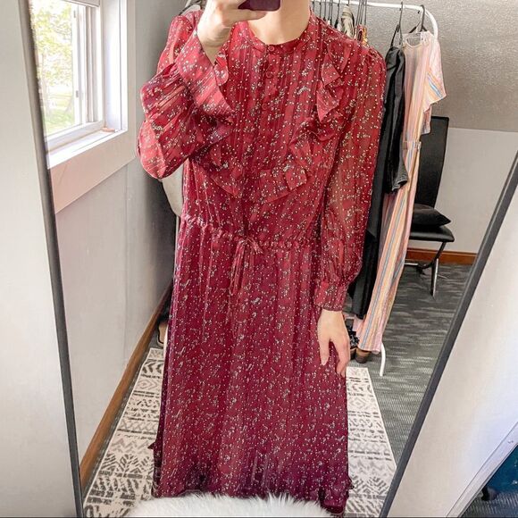 Paris Atelier & Other Stories Peasant Maxi Dress Satin Ruffle 8 - Picture 1 of 7